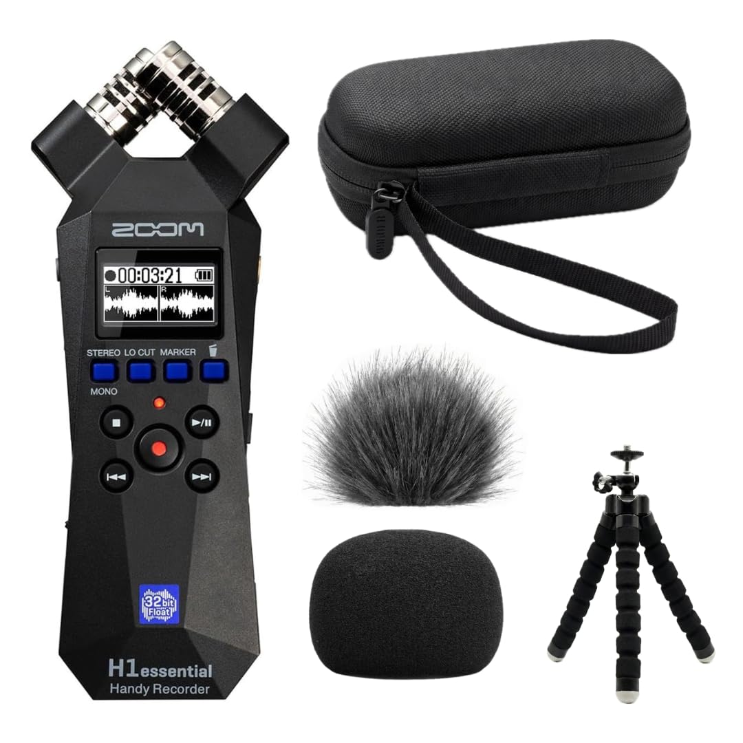 Zoom H1essential Handy Recorder Bundle with 64GB Ultra microSD Card and Adapter, 99KOLB Accessories(EVA Case, Furry & Foam Windscreens Set, Octopus Tripod)