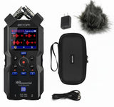 Zoom H4essential 4-Track 32-Bit Float Recorder Bundle with APH-4e Kit | Includes Zoom APH-4e Accessory Pack with hairy windscreen, padded case, AC adapter and USB-C cable.