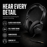 Zoom PodTrak P4next Podcast Recorder Bundle with 2xZDM-1 Mic Packs | Includes 2 Zoom ZDM-1 Podcast Mic Packs: 2 microphones, 2 headphones, 2 tripods, 2 windscreens and 2 XLR cables.
