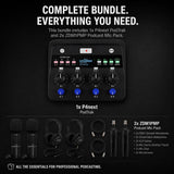 Zoom PodTrak P4next Podcast Recorder Bundle with 2xZDM-1 Mic Packs | Includes 2 Zoom ZDM-1 Podcast Mic Packs: 2 microphones, 2 headphones, 2 tripods, 2 windscreens and 2 XLR cables.