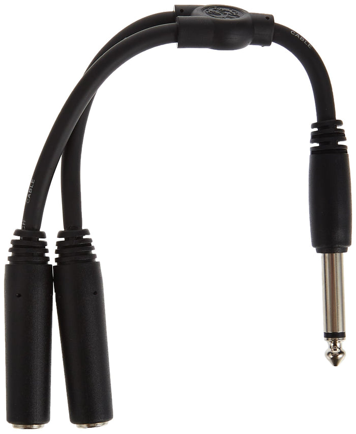 Pig Hog PY-M214M Mono 1/4" (Male) to Dual Mono 1/4" (Female) Y-Cable, 6", Black