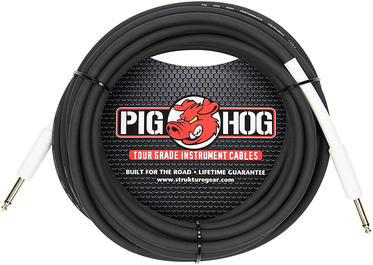 Pig Hog Instrument Cable 1/4" to 1/4" 25ft | 8mm 25ft instrument cable with 1/4 inch TS connectors for guitar, bass and keyboard