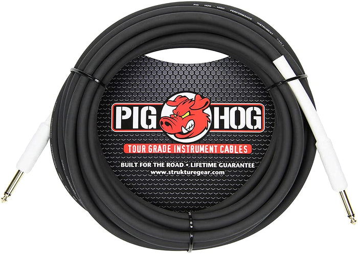 Pig Hog Instrument Cable 1/4" to 1/4" 25ft | 8mm 25ft instrument cable with 1/4 inch TS connectors for guitar, bass and keyboard