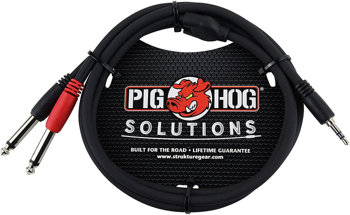 Pig Hog PB-S3410 3.5 mm Stereo to Dual 1/4" Mono (Male) Stereo Breakout Cable, 10 Feet