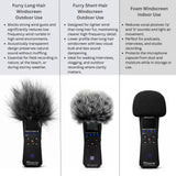 99KOLB Windscreen Bundle for Zoom H1 Essential: Long/Short Furry & Foam | Includes long-hair furry, short-hair furry and foam windscreens for strong wind, light breeze and indoor recording.