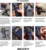 Zoom H1essential Recorder Bundle with 64GB Card, Case, Windscreens & Tripod | 32-bit float recorder bundle with 64GB microSD card, adapter, 99KOLB EVA case, furry and foam windscreens, and octopus tripod