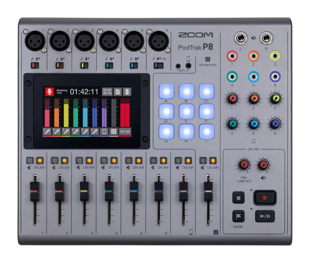 Zoom PodTrak P8 Podcast Recorder with 6 XLR Inputs & Sound Pads | 6 Headphone Outputs, Phone Input, Sound Pads, Onboard Editing, USB Audio Interface, Battery Powered for Podcasters