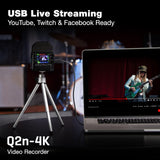 Zoom Q2n-4K Video Recorder for Musicians, Streamers & Filmmakers | 4K Video, Stereo Microphones, Webcam Mode, Compact Handheld Design, For Music and Podcasts