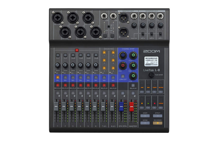 Zoom LiveTrak L-8 Battery Powered Mixer/Recorder for Musicians & Podcasters | 6 Combo + 2 Stereo Inputs, 4 Headphone Outputs, Sound Pads, Phone Input, USB Audio Interface