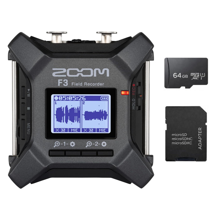 Zoom F3 Professional Field Recorder for Filmmakers & Musicians with 2 Locking XLR/TRS Inputs, Pro Quality Preamps, 32-Bit Float, Dual AD Converters, Battery Power