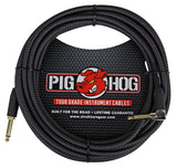 Pig Hog PC-H10BKR 1/4" Right-Angle to 1/4" Black Woven Guitar Instrument Cable, 10 Feet